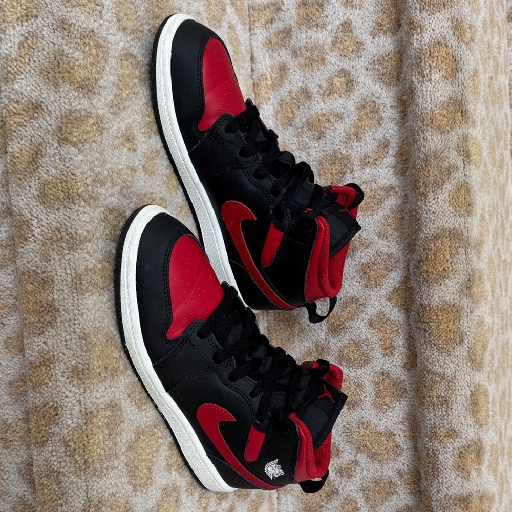 Kids Nike Air Jordon Black and Red High-Top Sneakers - Picture 3 of 7